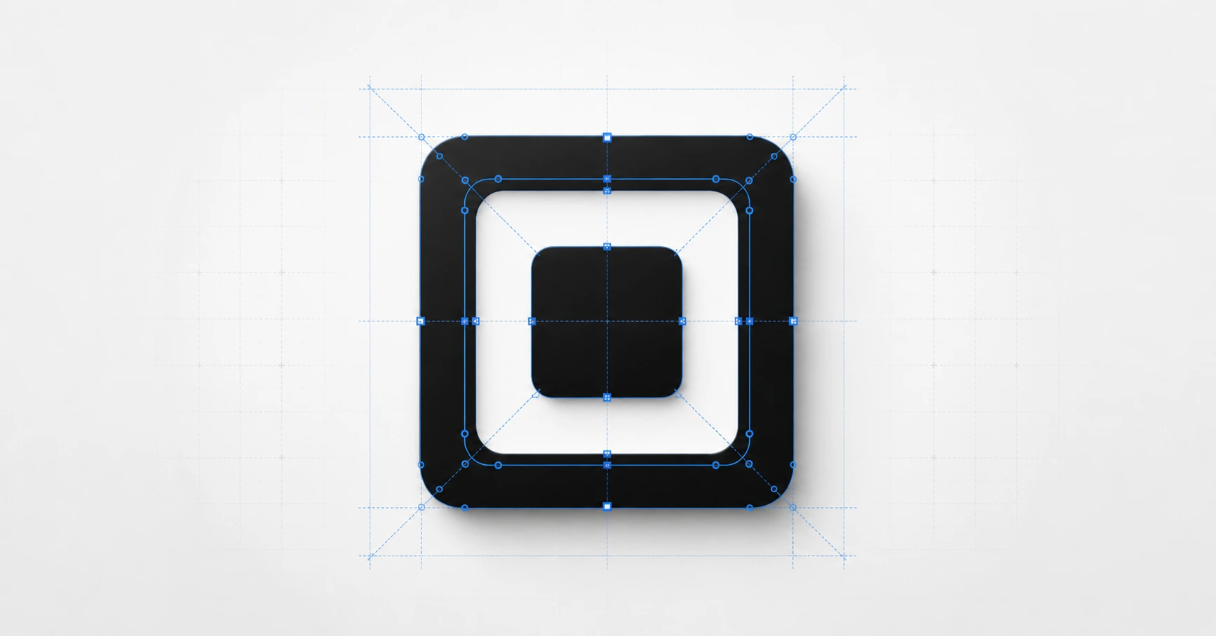 Abstract visualization of a digital QR code finder square being styled with precise vector paths