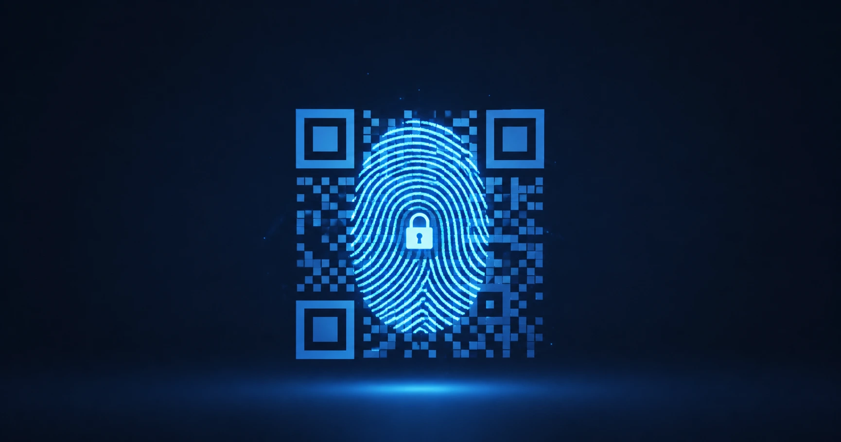 Abstract visualization of an anonymous fingerprint overlaying a secure digital QR matrix, symbolizing data protection and user privacy.
